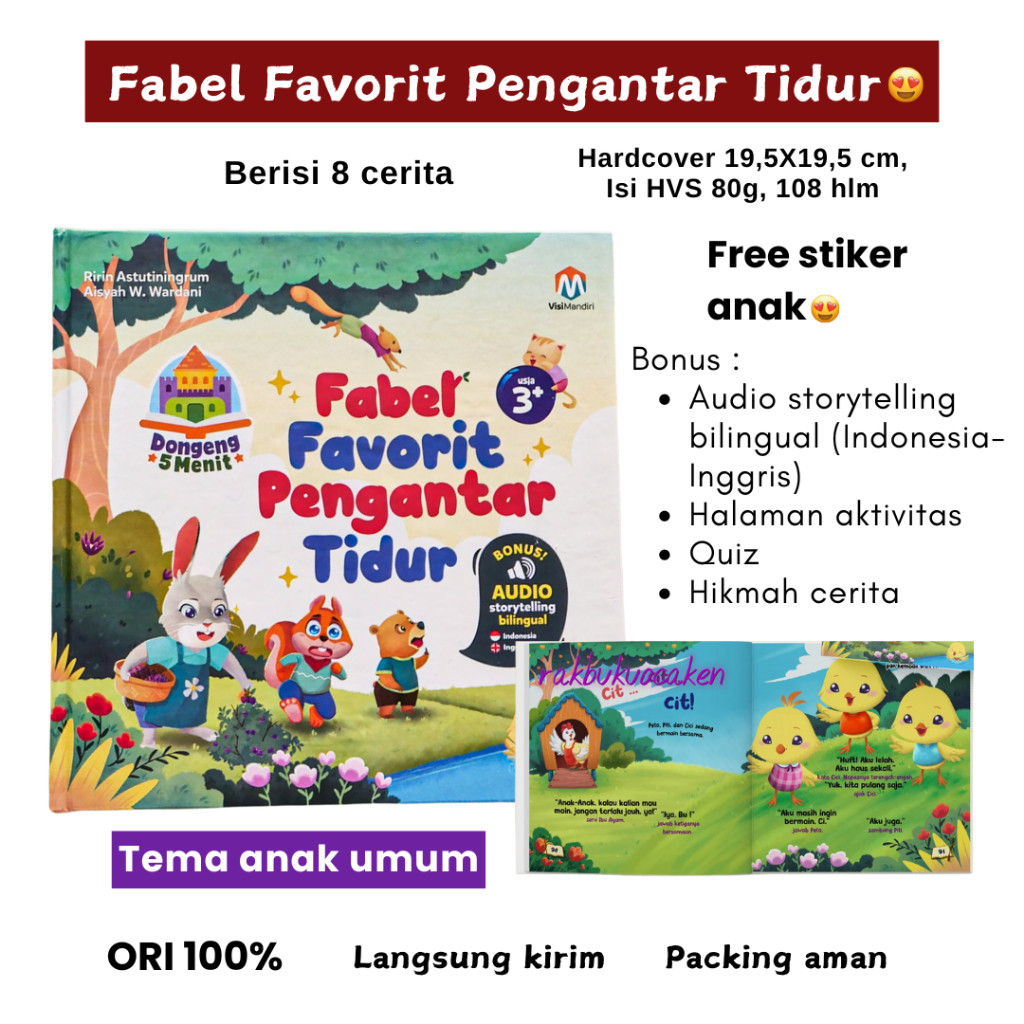HARDCOVER Fabel Favorit Pengantar Tidur Buku Cerita Dongeng Bergambar