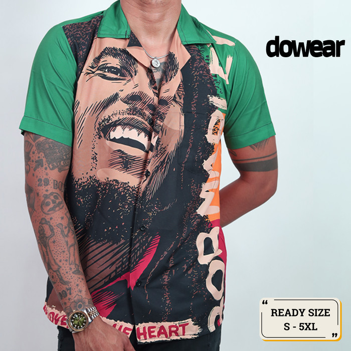 Hem Baju Shirt Kemeja Motif Pria Wanita Full Printing BOB MARLEY 013  L
