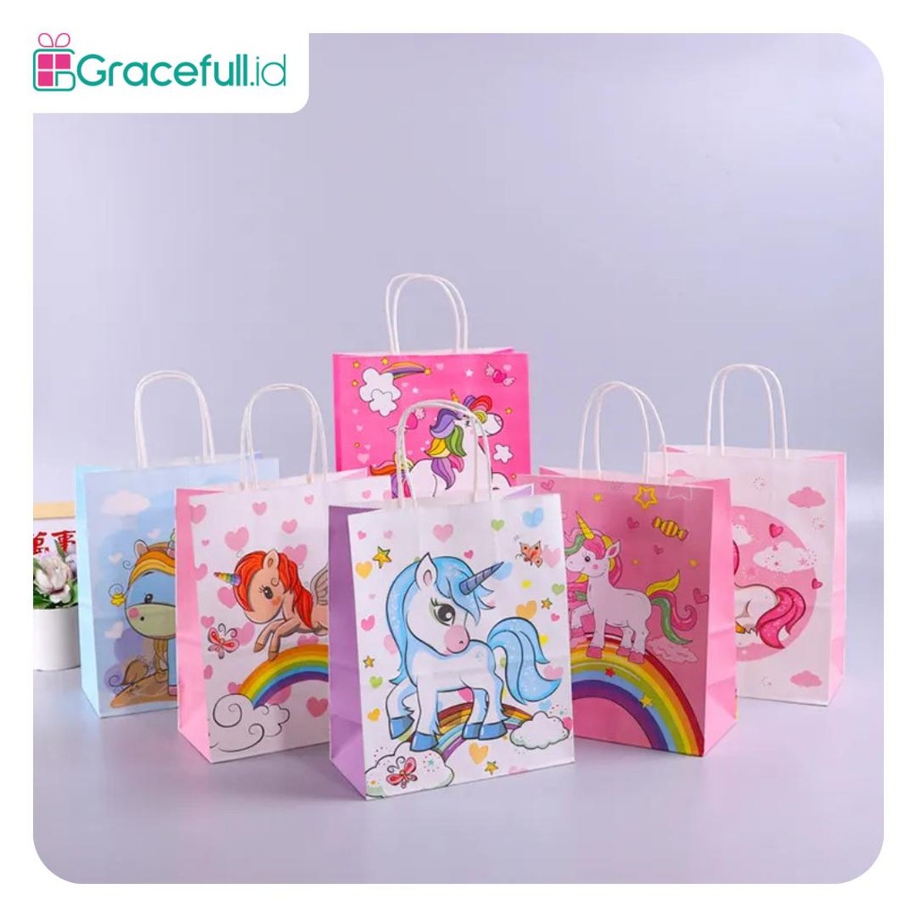 

Paper bag Goodie bag Tas Kado Hadiah Pesta Ulang Tahun Motif Unicorn Karakter Kuda Pony I AK01D1-AK03D3