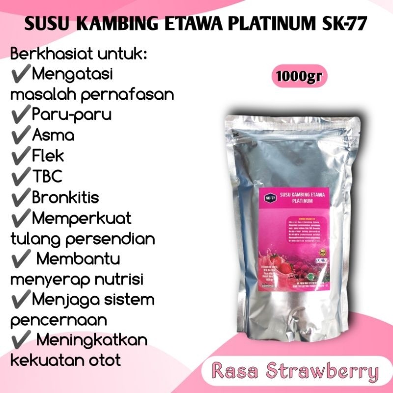

BARU SUSU KAMBING ETAWA SK77 PLATINUM RASA STROBERI 1KG