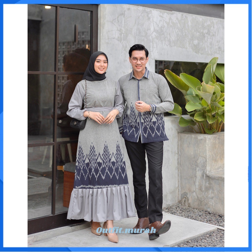 BAJU TENUN NEW NADIA COUPLE GREY OUTFIT MURAH Gamis Muslim Dress Abu