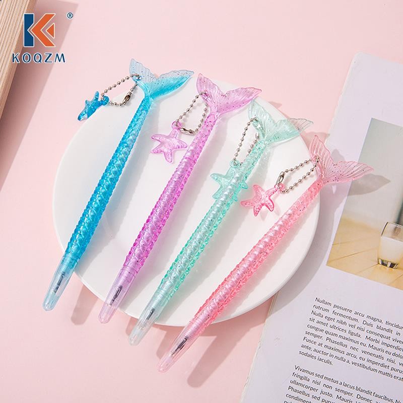 

5Pcs/Lot Kawaii Mermaid Neutral Pen Starfish Pent 0.5mm Blue Black Ink Gel Pen Cute Crystal Fish Tail Pens School Stationery