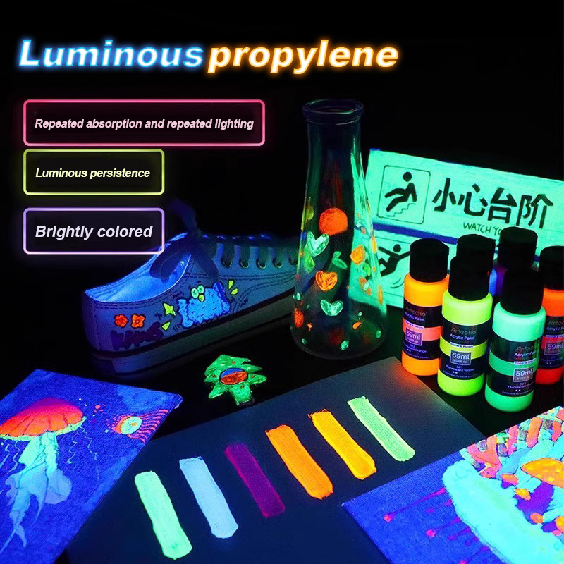 

Glow-in-the-dark Pigment 59ml Water-based Fluorescent Acrylic Paint Hand-painted Graffiti DIY Shoes Clothing Nightglow Pigment