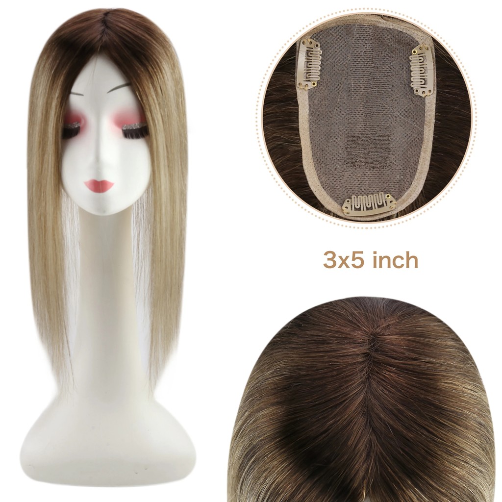 Sunny Human Hair Topper Full Head Coverage Mono Base Topper Real Human Hair with Clips 3*5 inch Topp
