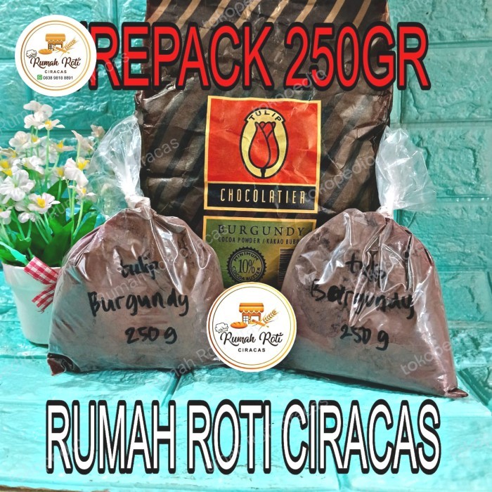 

TULIP BURGUNDY REPACK 250GR COCOA POWDER COKELAT BUBUK 10% CHOCOLATE