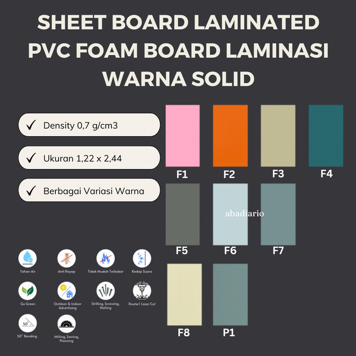 Sheet Board Laminated / Sheet Board Laminate / PVC Foam Board Motif Lapis Warna Solid Tebal 5mm 8mm 