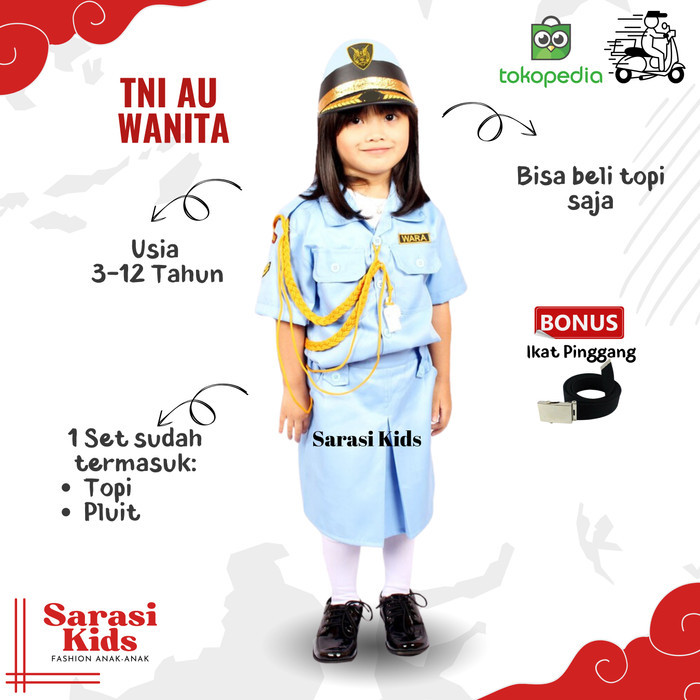 Baju tni au anak perempuan wanita baju tni anak kostum wara anak - No 1 (3-4 Th)
