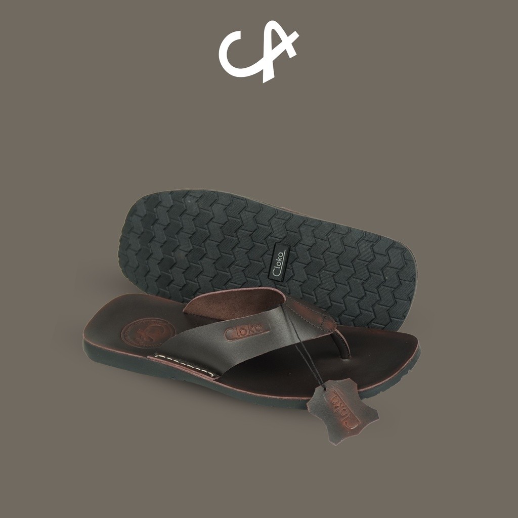 Sandal Jepit Kulit Sapi Pria Original Flipflop Leather Sendal Casual Distro Anti Slip Premium - Clok