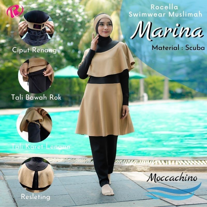 GARNESHOP  Rocella Marina Swimwear Moccachino Baju Renang Wanita Muslimah - Baju Diving Wanita