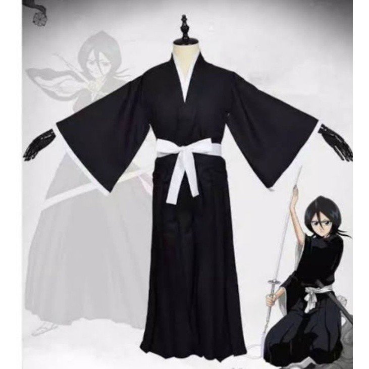 HEMATMAX Costum Kimono Hakama Bleach Black Ichigo Kurosaki Costum Jepang Tradisional Pria/Wanita