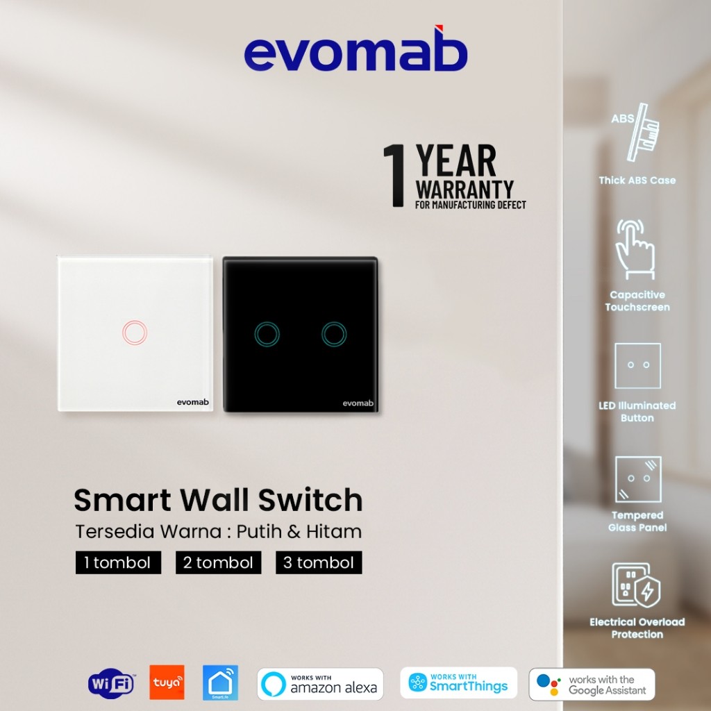 evomab Smart Switch Saklar Lampu Pintar Wallswitch Smart Home ESNP-SWS