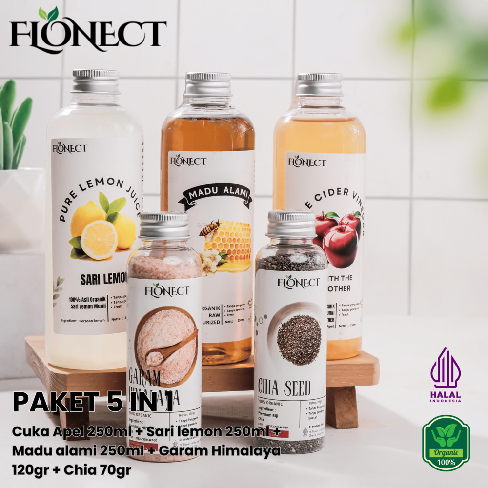 

Flonect Paket 5 in 1 Cuka Apel, Sari Lemon, Madu, Chia seed dan Garam Himalaya