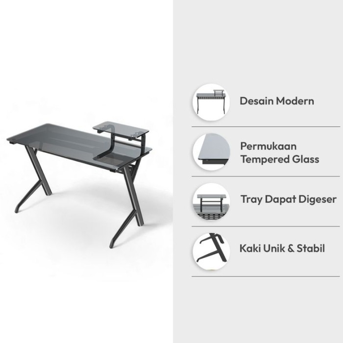 Meja Kantor Kaca INFORMA 120x60 Cm Meja Kerja Kantor Kaca Tempered 8 Mm
