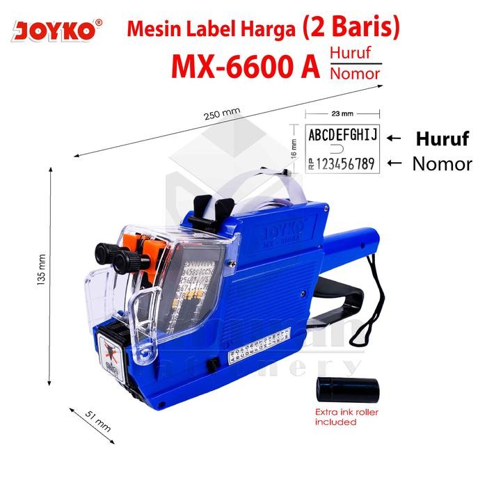 

Alat Label Harga Joyko MX-6600A 2 Baris ( Huruf - Nomor ) / Tag Price Labeller 2 Line MX 6600N ( Nomor - Nomor ) / Mesin Tembak Harga - MX6600A(Huruf)