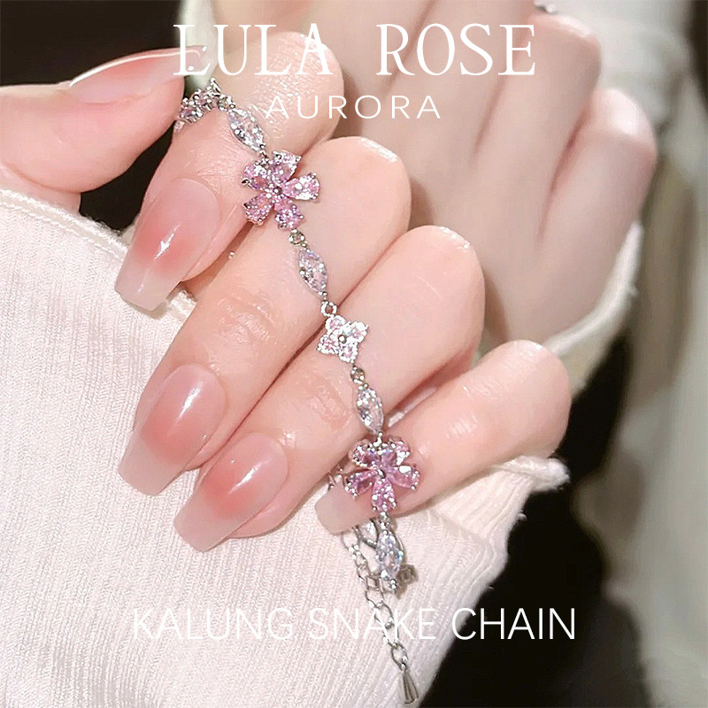 LULA ROSE Gelang Bunga Sakura Pink | Rantai Perak Elegan Anti Karat