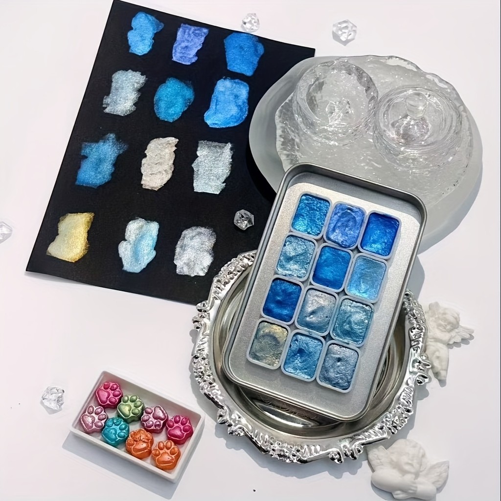 

12-color pearl solid watercolor, metal watercolor iron box set, ideal for traditional Chinese painting and artistic creation