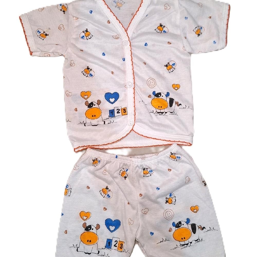 3pcs Stelan  baju Bayi lengan pendek fullprint Newborn - Ukuran S M L XL usia 0 18 bulan De Bay Coll