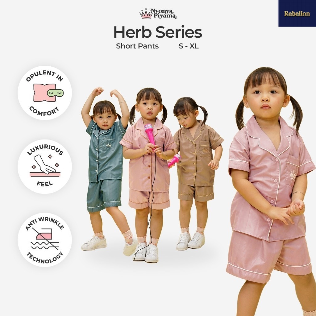 [BEST SELLER] Nyonya Piyama Poly Bamboo Set Piyama Celana Pendek Anak (Polos Herb)