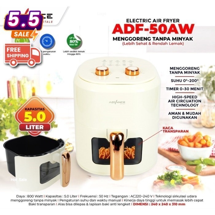 AIR FRYER ADVANCE ADF-50AW TRANSPARAN GLASS HEMAT LISTRIK LOW WATT
