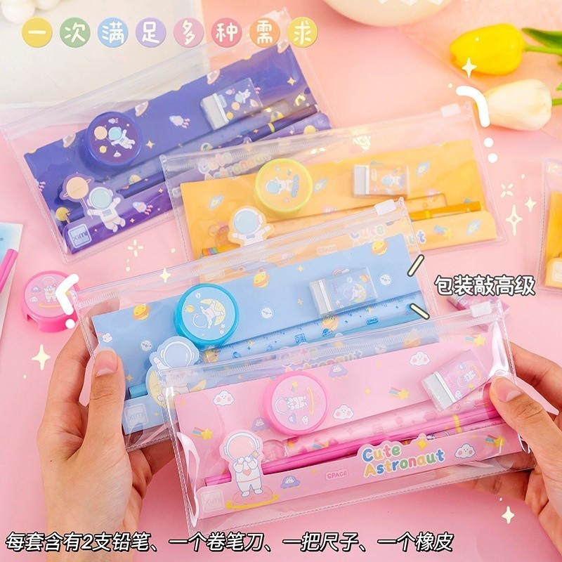 

LPL Alat Tulis Set Mini Anak Sekolah Penghapus Penggaris Pensil Serutan Stationary Set Alat Tulis 5 In 1 Karakter Lucu Warna-Warni Astronot Stationary