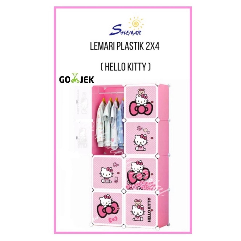 LEMARI PAKAIAN PLASTIK SUSUN KARAKTER HELLO KITTY / LEMARI BAJU PORTABLE BONGKAR PASANG 2x4 KARAKTER