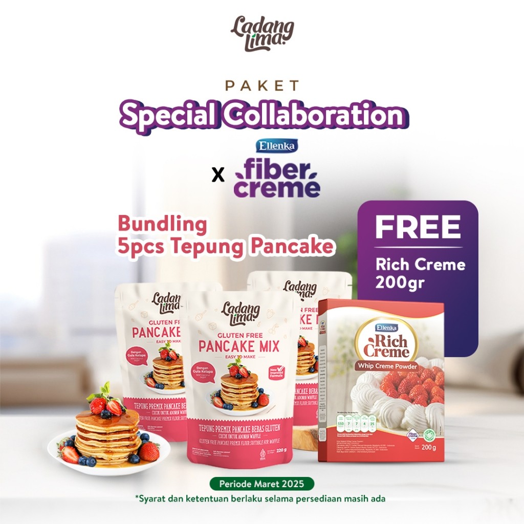 

5 pcs - Tepung Pancake 220g Gluten Free Ladang Lima [Premix Instan Pancake Waffle Original]