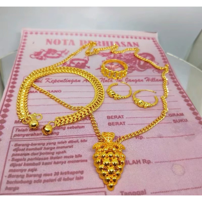 Set Titanium Perhiasan Wanita Rantai Medan Lapis Emas24K