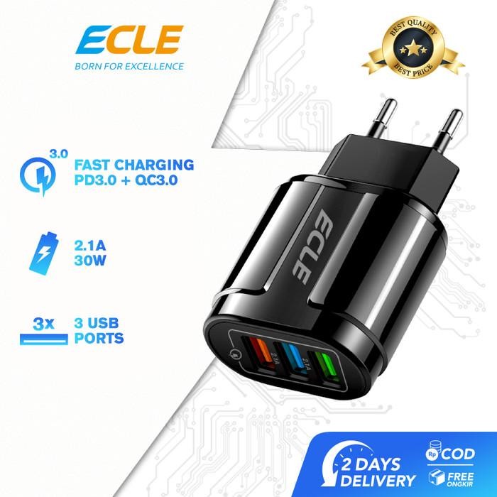 br e ECLE Adaptor Charger Fast Charging 3 USB Port Quick Charge QC 3.0 - Charger Only