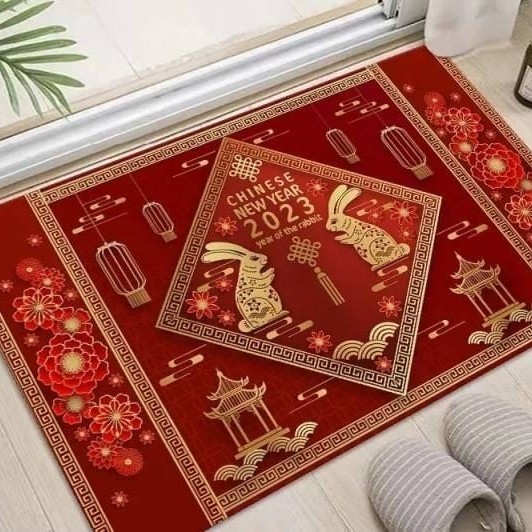 Tempelan 3D Imlek 2023 FU Kelinci Stiker Pintu Aksesoris Imlek 2023 - 3D 35x35cm - A