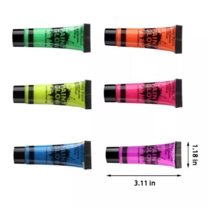 10 Ml Cat Lukis Badan Wajah Cair Body Face Painting Glow in the Dark - 1Pc Kuas Random