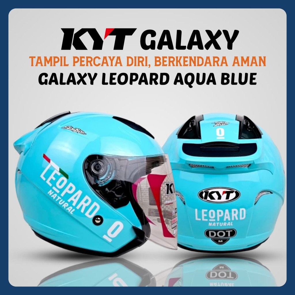 Kyt Galaxy Flat R Aqua Blue Leopard / Helm Kyt Half Face New