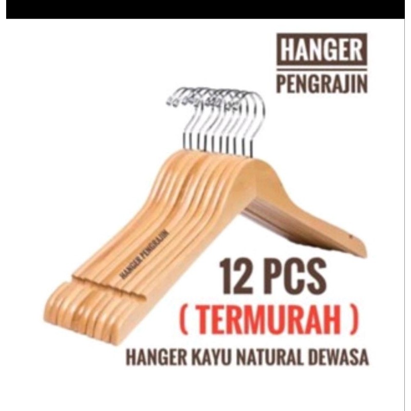 Hanger kayu hanger dewasa isi 1 lusin  (12 pcs)