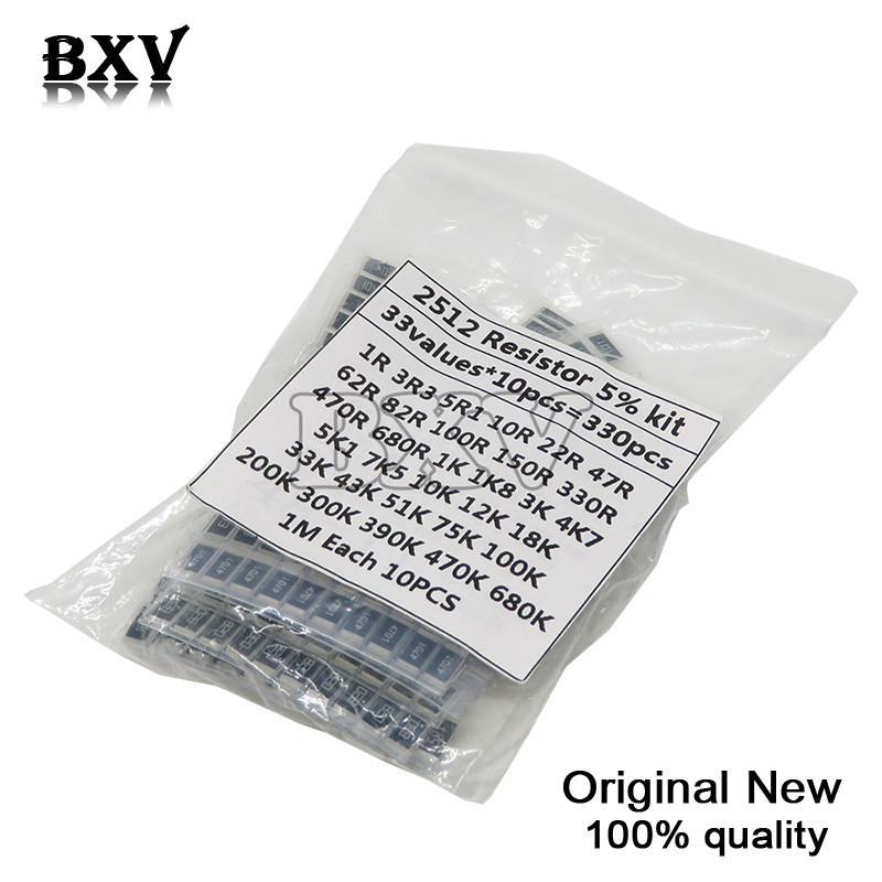 330PCS 1 Ohm-1M Ohm Electronic Resistors 5% 2512 SMD Resistor Assorted Kit Set 10R 47R 100R 10K 470K