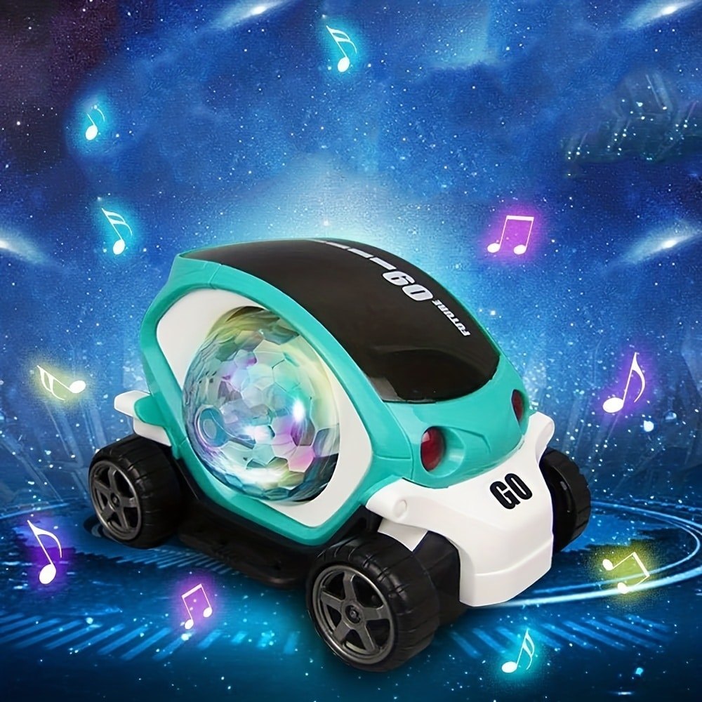 3D rotating luminous music car, automatic special music light toy car. Electric universal rotating c