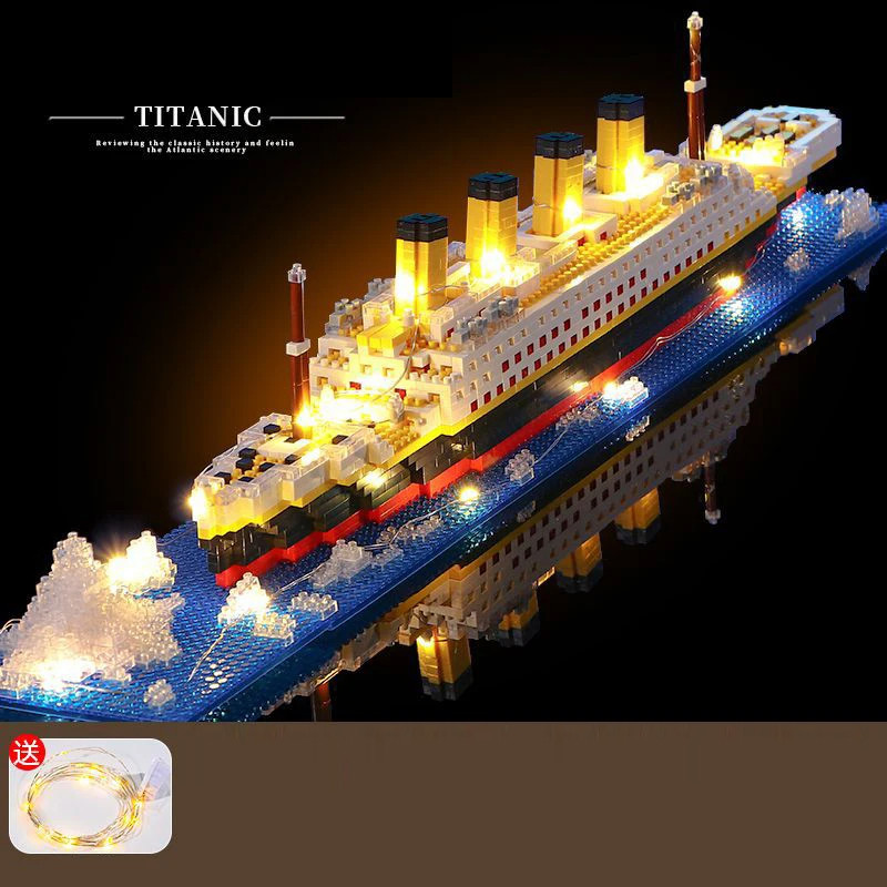 Titanic ship model children's toys birthday gift assembly building block plastic block with lamp toy