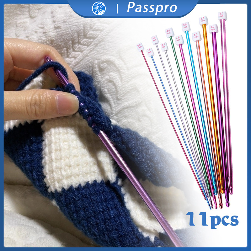 11pcs/Set Tunisian Hook Hakpen 27cm 2.0-8.0mm Jarum Rajut Hakpen Hakpen Rajut Tulip Hakpen Crochet
