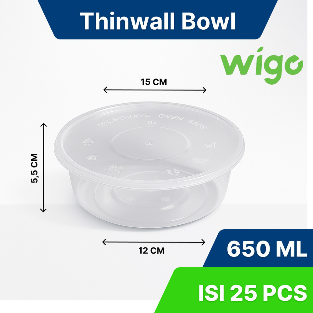 THINWALL WIGO BOWL (Mangkuk) 650 ml isi ISI 25 pcs, CUP Salad buah, CUP Salad Sayur, Cup Bakso
