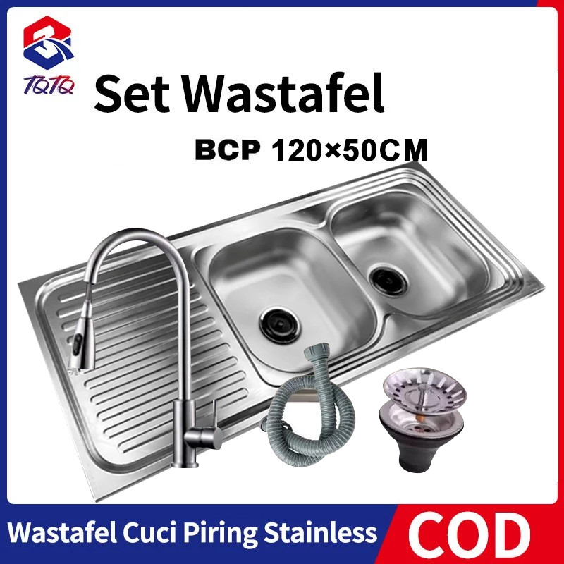 TQTQ Bak/Wastafel Cuci Piring Stainless 120*50 Cm Dapur Dua Lubang Kitchen Sink Set Lengkap