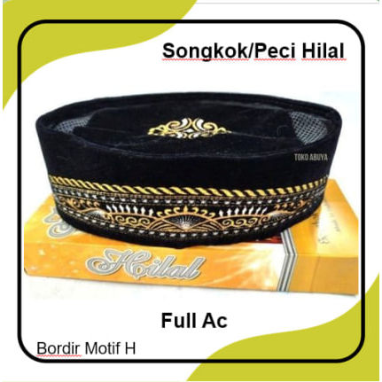 Peci Songkok Hitam Bordir HILAL Kopiah Nasional Bahan Bludru Kualitas Premium - Motif H