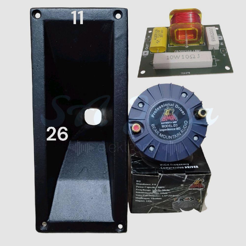 Paket Tweeter BMA D3 500 Watt Plus Corong Besi 11x26 Dan Crossover Tweeter