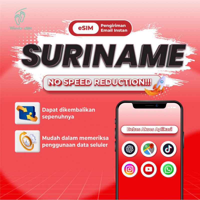 Wander Suriname esim Roaming 5G Data | 3-20GB 3-30Hari | Instant Email Delivery | High Speed Travel