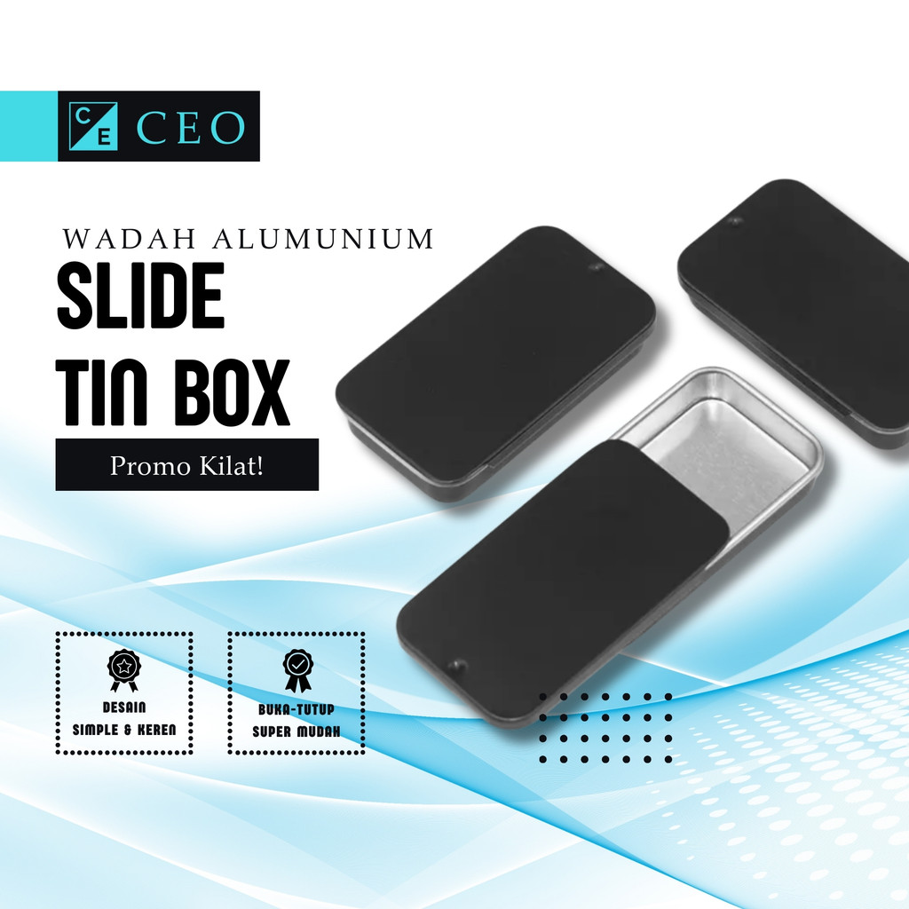 SLIDE TIN BOX - Wadah Kaleng Logam Aluminium Kotak Mini Geser, Hitam Polos Portabel Multifungsi