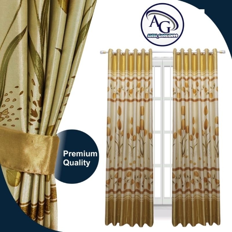 Gorden Blackout Motif Bunga Tulip Gold - Tirai Korden Smokring Silver - Hordeng Jendela Minimalis