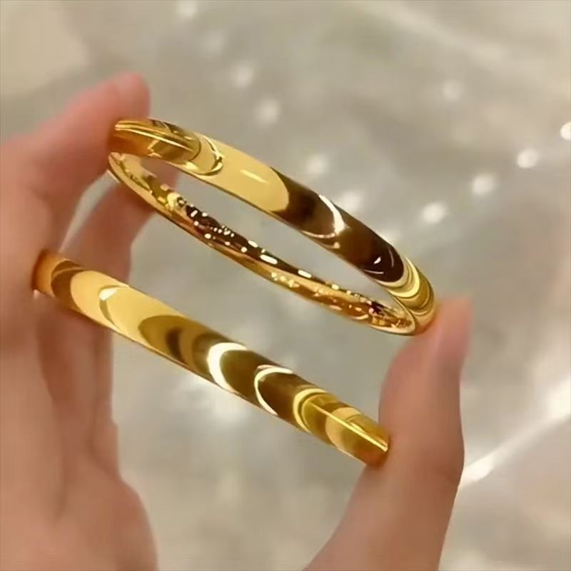 Gelang Terbuka Mata Kucing Berkilau Berlapis Emas Fashion Gelang Padat Mata Kucing