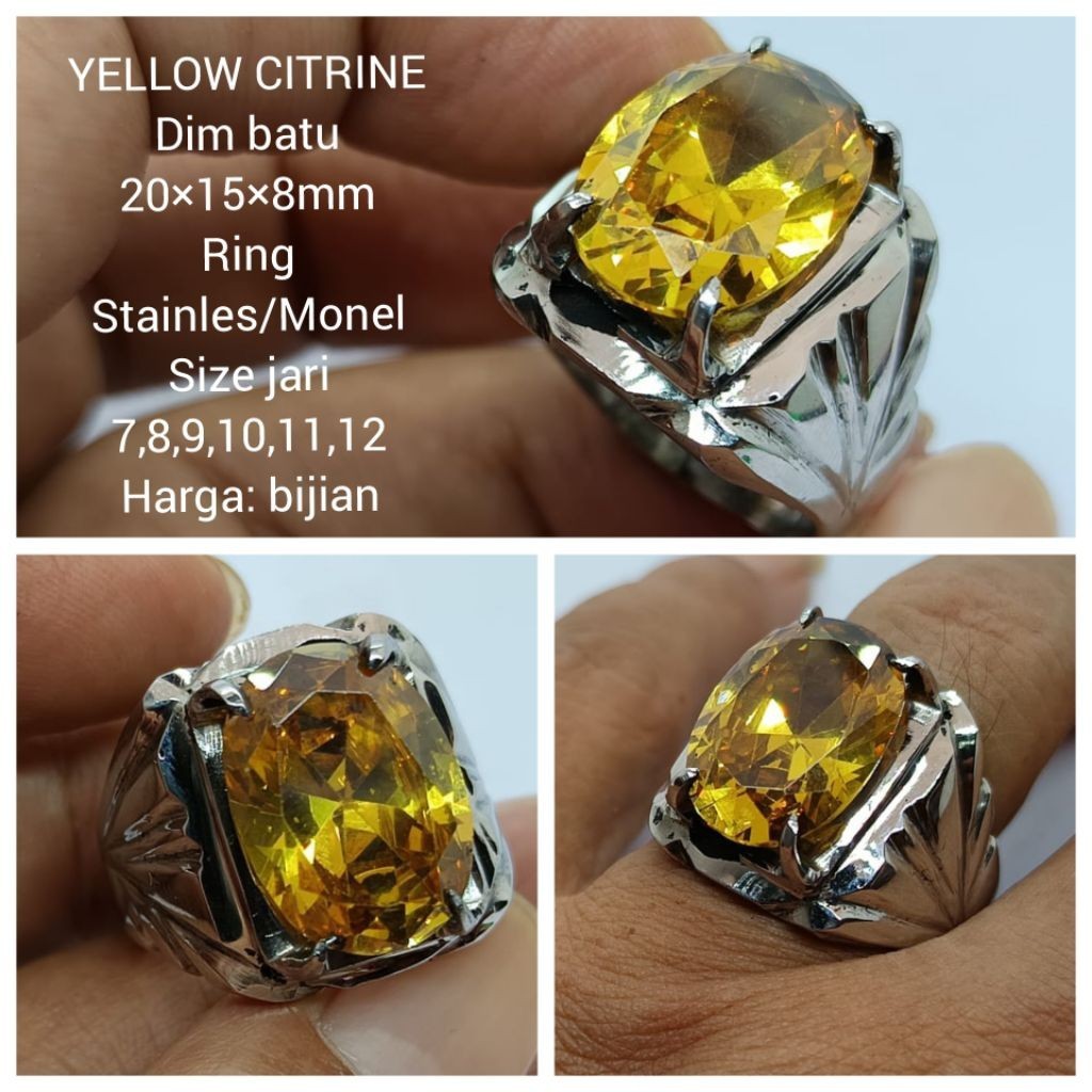 CINCIN STAINLES BATU YELLOW CITRINE JUMBO HG