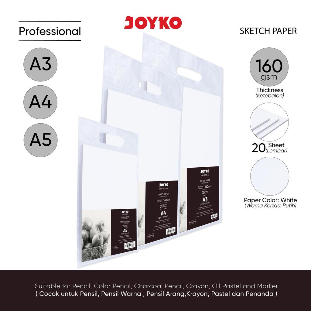 (Isi 20 Lembar) Sketch Paper 160 gsm JOYKO Per Pack SKPP-2700 / Kertas Sketsa A5 A4 A3 / Kertas Meng