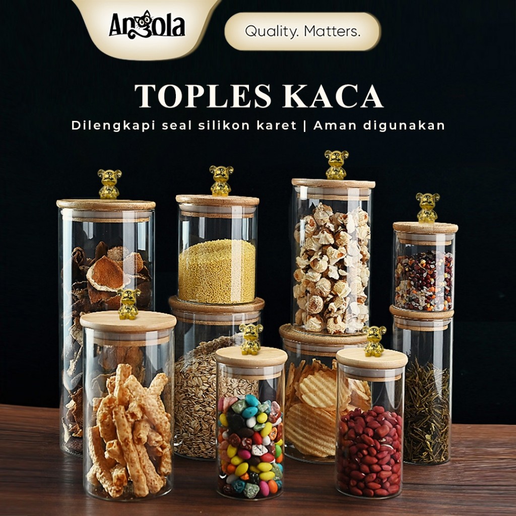 ANGOLA Toples Kue Toples Makanan / Toples Kaca Tebal L25A-L28A Tempat Penyimpanan Makanan / Kopi/Gula