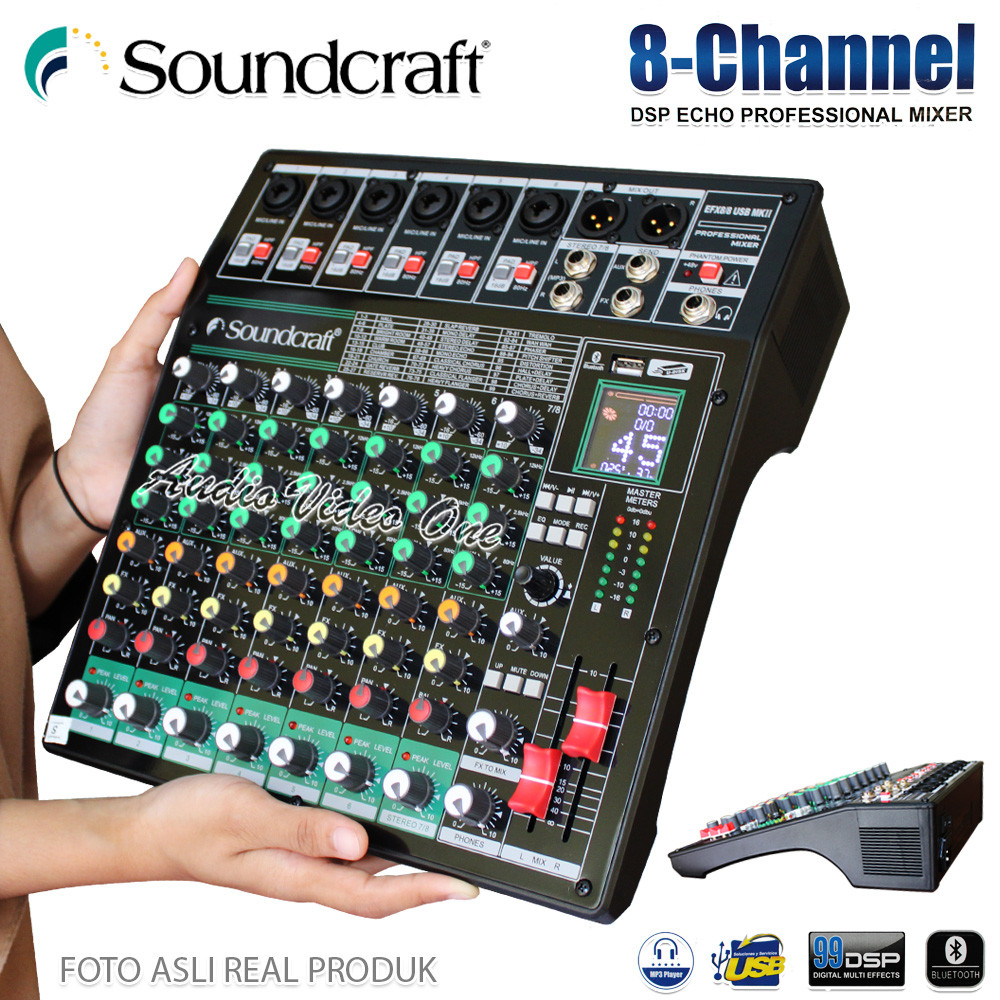 Mixer Soundcraft 8 Chanel Bluetooth Soundcraft EFX8/8 USB MKII Mikser Audio 99 Efek Digital Usb Mp3