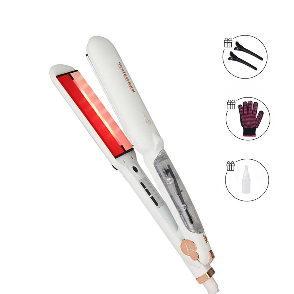 Professional Infrared Steam Hair Straightener Wide Plate Hair Salon Steam Styler Ceramic Tourmaline 
