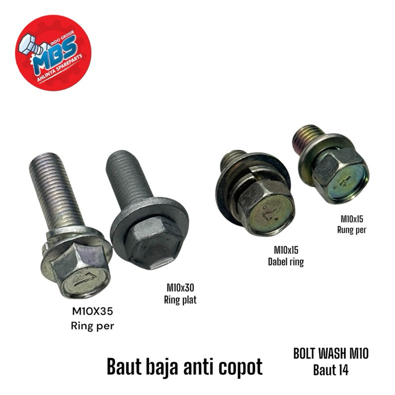 BAUT 14 BAJA M10 X 35mm 30mm 15mm dabel ring baut 14 ori panjang 3,5 cm 3 cm 1,5cm ring paten anti c